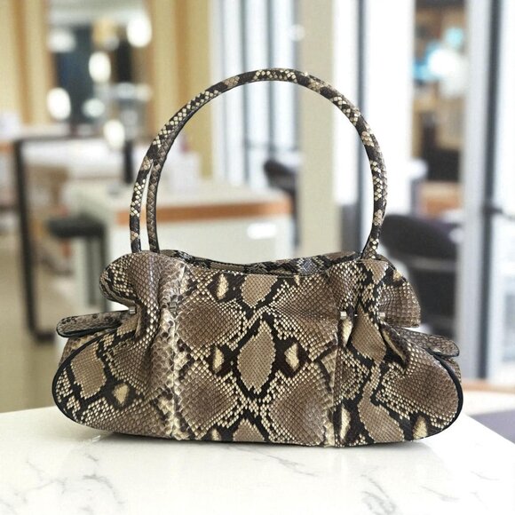EXOTIC LEATHER Python Snakeskin Satchel Shoulder Handbag - Picture 1 of 10